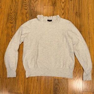 J Crew Light Gray Ruffle Neck Pullover Sweater